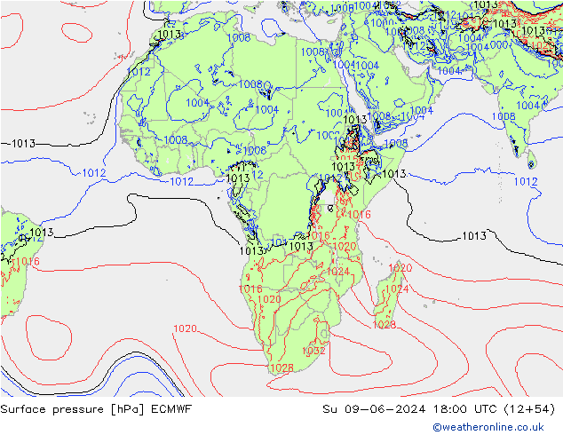 Surface pressure ECMWF Su 09.06.2024 18 UTC