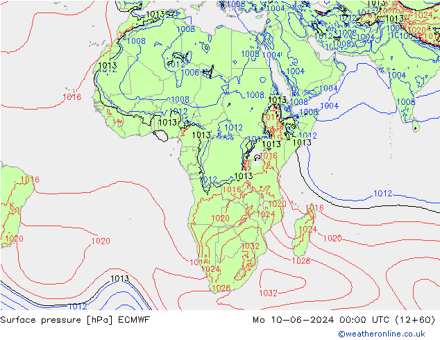 ciśnienie ECMWF pon. 10.06.2024 00 UTC