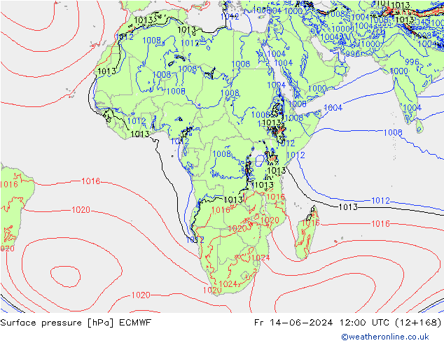 Presión superficial ECMWF vie 14.06.2024 12 UTC