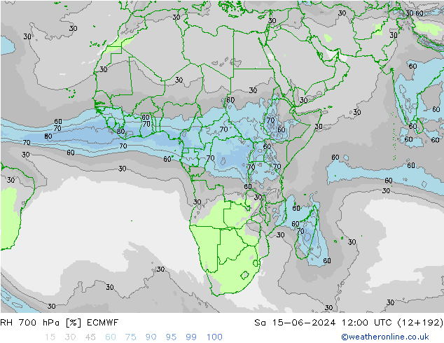 RH 700 hPa ECMWF Sa 15.06.2024 12 UTC