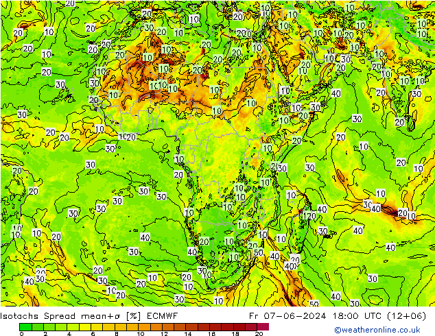 Isotachs Spread ECMWF ven 07.06.2024 18 UTC