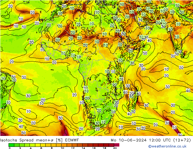 Eşrüzgar Hızları Spread ECMWF Pzt 10.06.2024 12 UTC