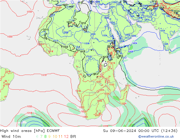 High wind areas ECMWF  09.06.2024 00 UTC