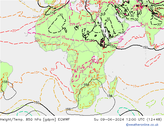 Géop./Temp. 850 hPa ECMWF dim 09.06.2024 12 UTC