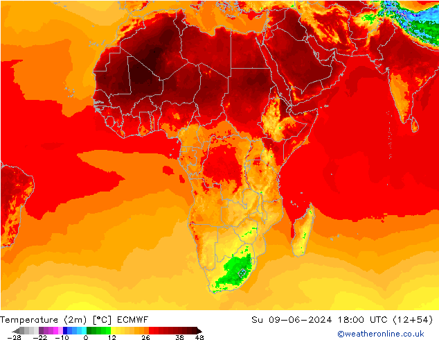 Temperature (2m) ECMWF Ne 09.06.2024 18 UTC