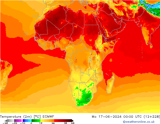 Temperature (2m) ECMWF Mo 17.06.2024 00 UTC