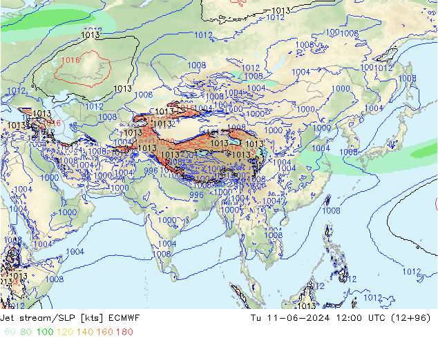 Jet stream/SLP ECMWF Tu 11.06.2024 12 UTC