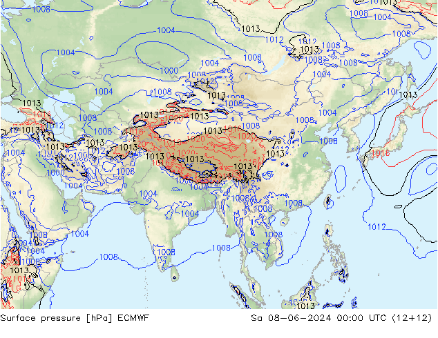 Surface pressure ECMWF Sa 08.06.2024 00 UTC