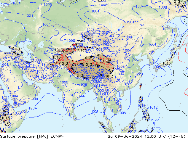 Yer basıncı ECMWF Paz 09.06.2024 12 UTC