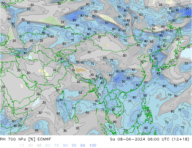 RH 700 hPa ECMWF sab 08.06.2024 06 UTC