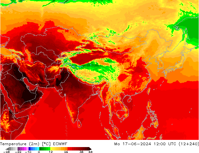 Temperatura (2m) ECMWF Seg 17.06.2024 12 UTC