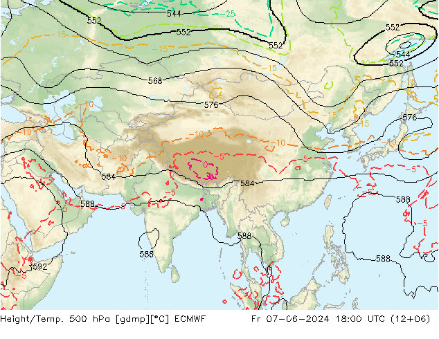 Height/Temp. 500 hPa ECMWF Fr 07.06.2024 18 UTC