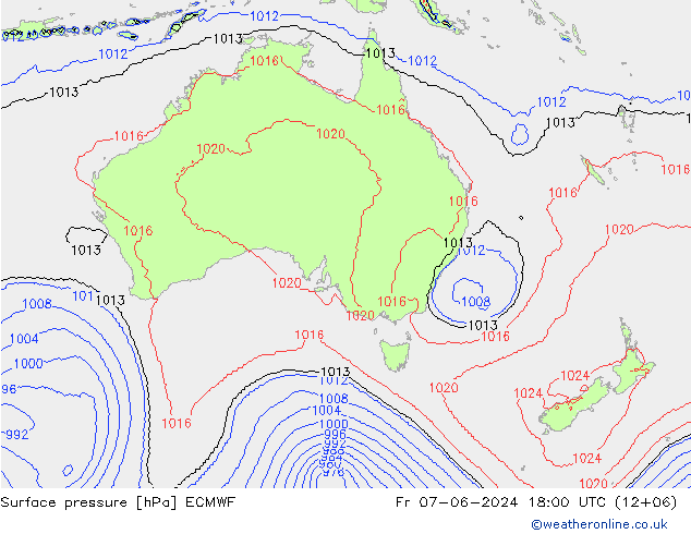 Atmosférický tlak ECMWF Pá 07.06.2024 18 UTC