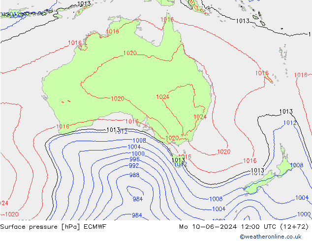 ciśnienie ECMWF pon. 10.06.2024 12 UTC
