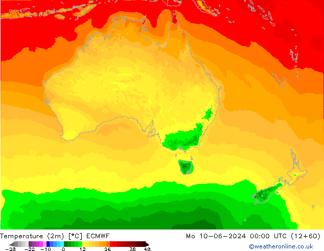 Temperaturkarte (2m) ECMWF Mo 10.06.2024 00 UTC