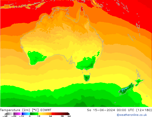 Temperatura (2m) ECMWF Sáb 15.06.2024 00 UTC