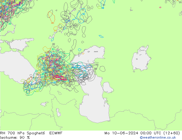 RH 700 hPa Spaghetti ECMWF Seg 10.06.2024 00 UTC