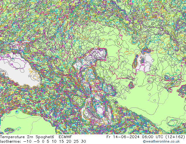 Temperatura 2m Spaghetti ECMWF vie 14.06.2024 06 UTC