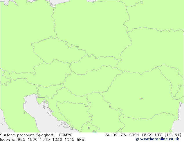 Presión superficial Spaghetti ECMWF dom 09.06.2024 18 UTC