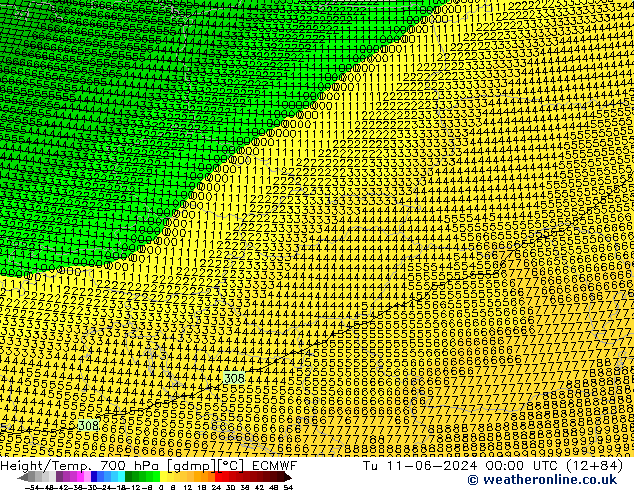 Height/Temp. 700 hPa ECMWF Tu 11.06.2024 00 UTC