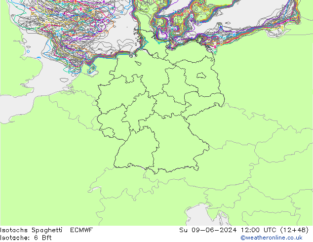 Isotachen Spaghetti ECMWF So 09.06.2024 12 UTC