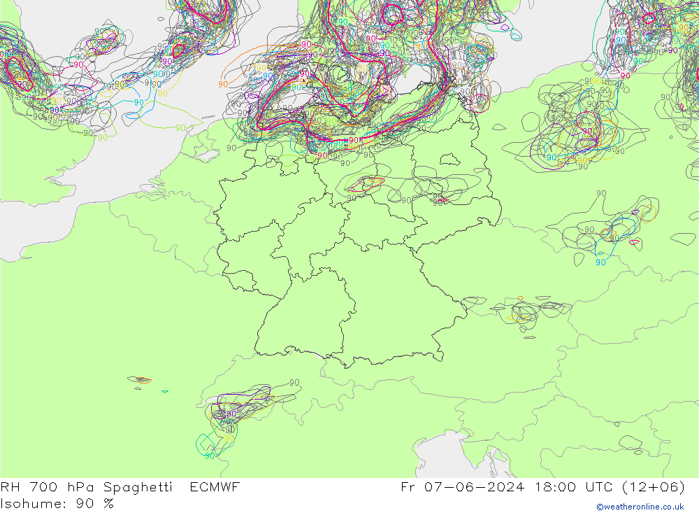 RH 700 hPa Spaghetti ECMWF Sex 07.06.2024 18 UTC