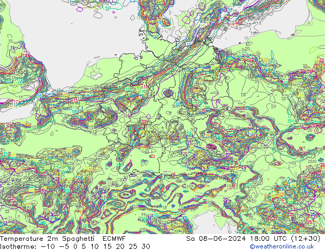 Temperaturkarte Spaghetti ECMWF Sa 08.06.2024 18 UTC