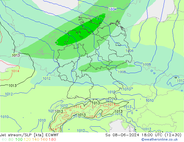 Polarjet/Bodendruck ECMWF Sa 08.06.2024 18 UTC