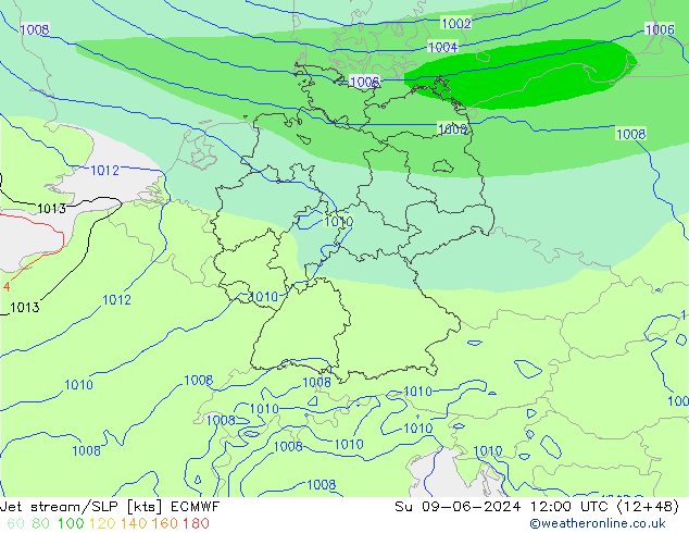 джет/приземное давление ECMWF Вс 09.06.2024 12 UTC