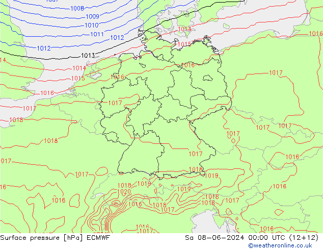 Presión superficial ECMWF sáb 08.06.2024 00 UTC
