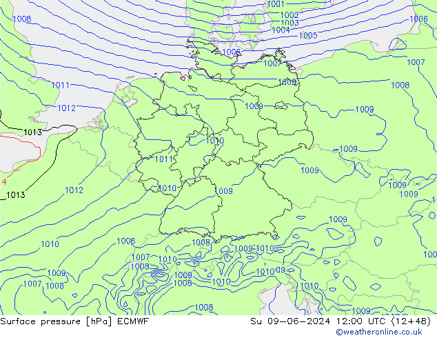 Surface pressure ECMWF Su 09.06.2024 12 UTC