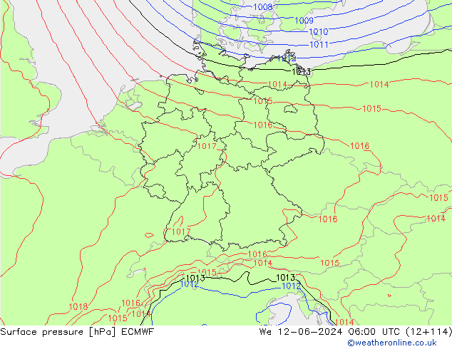 Surface pressure ECMWF We 12.06.2024 06 UTC