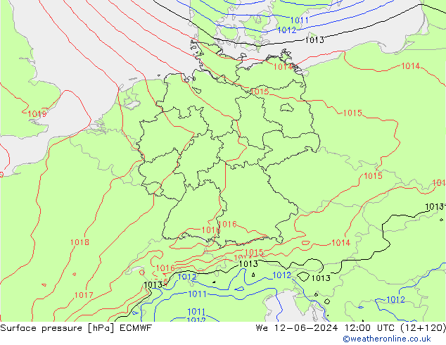 Pressione al suolo ECMWF mer 12.06.2024 12 UTC