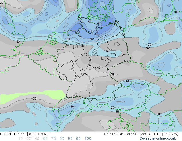 RH 700 hPa ECMWF Fr 07.06.2024 18 UTC