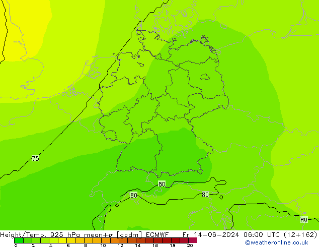 Height/Temp. 925 hPa ECMWF Fr 14.06.2024 06 UTC