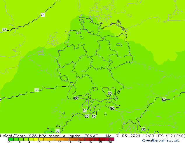 Height/Temp. 925 hPa ECMWF Mo 17.06.2024 12 UTC