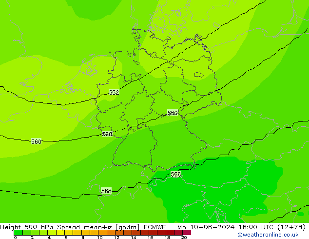 Height 500 hPa Spread ECMWF Mo 10.06.2024 18 UTC