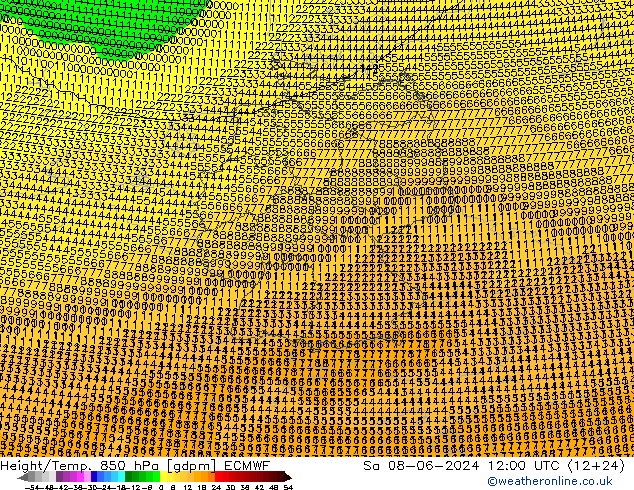 Hoogte/Temp. 850 hPa ECMWF za 08.06.2024 12 UTC