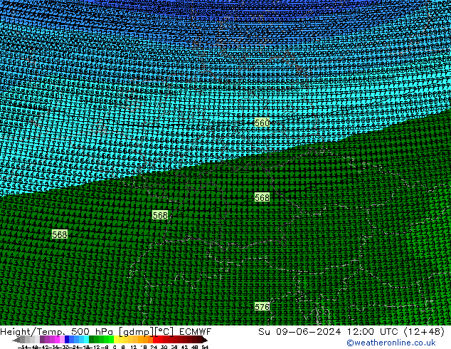 Height/Temp. 500 hPa ECMWF nie. 09.06.2024 12 UTC