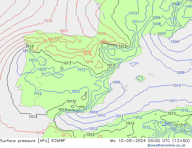 pressão do solo ECMWF Seg 10.06.2024 00 UTC