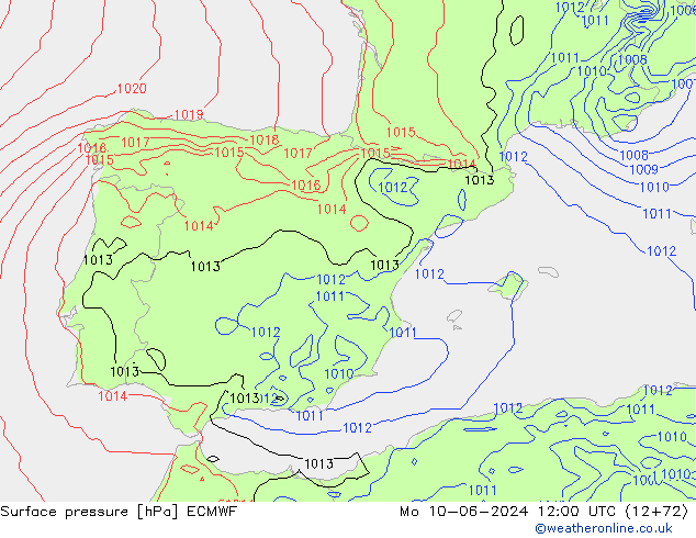 Atmosférický tlak ECMWF Po 10.06.2024 12 UTC