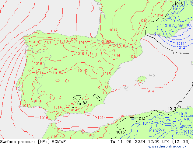 Luchtdruk (Grond) ECMWF di 11.06.2024 12 UTC