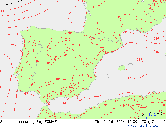 Atmosférický tlak ECMWF Čt 13.06.2024 12 UTC