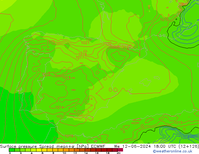 Surface pressure Spread ECMWF We 12.06.2024 18 UTC