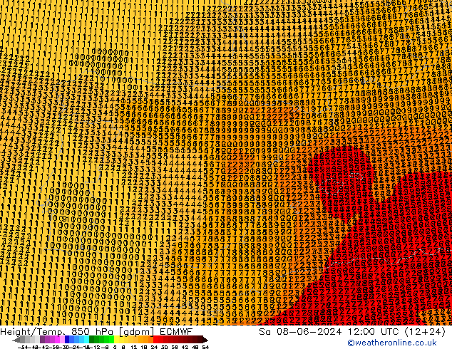 Height/Temp. 850 hPa ECMWF Sa 08.06.2024 12 UTC