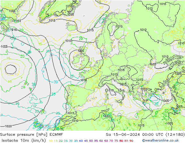 Isotachs (kph) ECMWF  15.06.2024 00 UTC