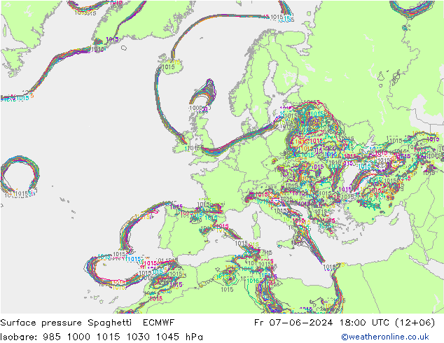 Bodendruck Spaghetti ECMWF Fr 07.06.2024 18 UTC