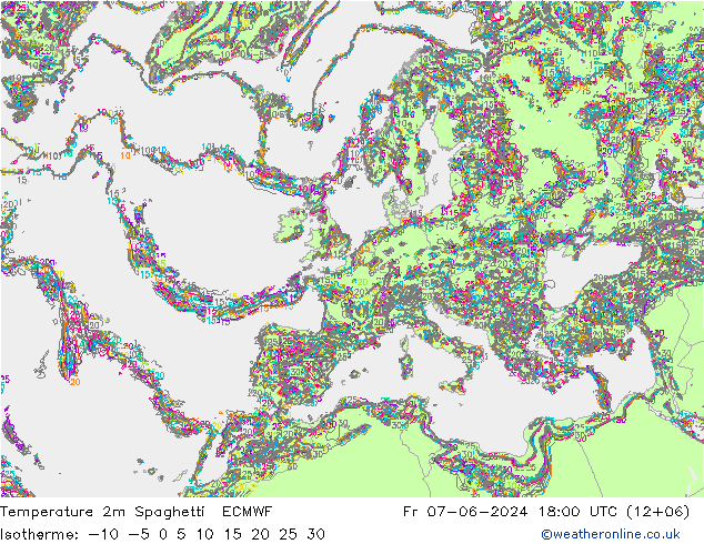 Sıcaklık Haritası 2m Spaghetti ECMWF Cu 07.06.2024 18 UTC