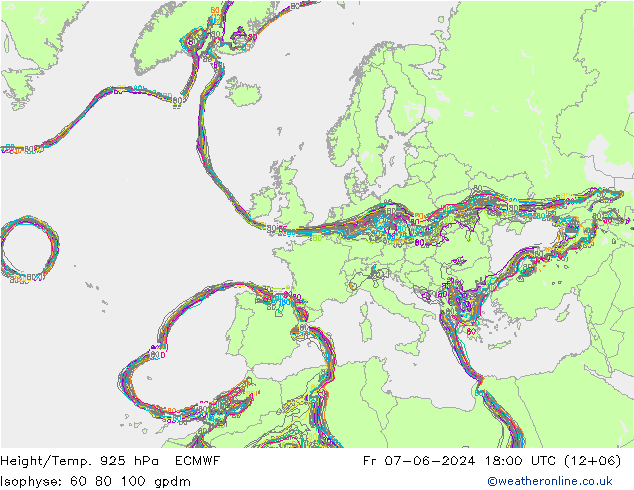 Height/Temp. 925 hPa ECMWF Fr 07.06.2024 18 UTC