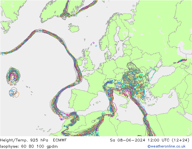 Height/Temp. 925 hPa ECMWF Sa 08.06.2024 12 UTC